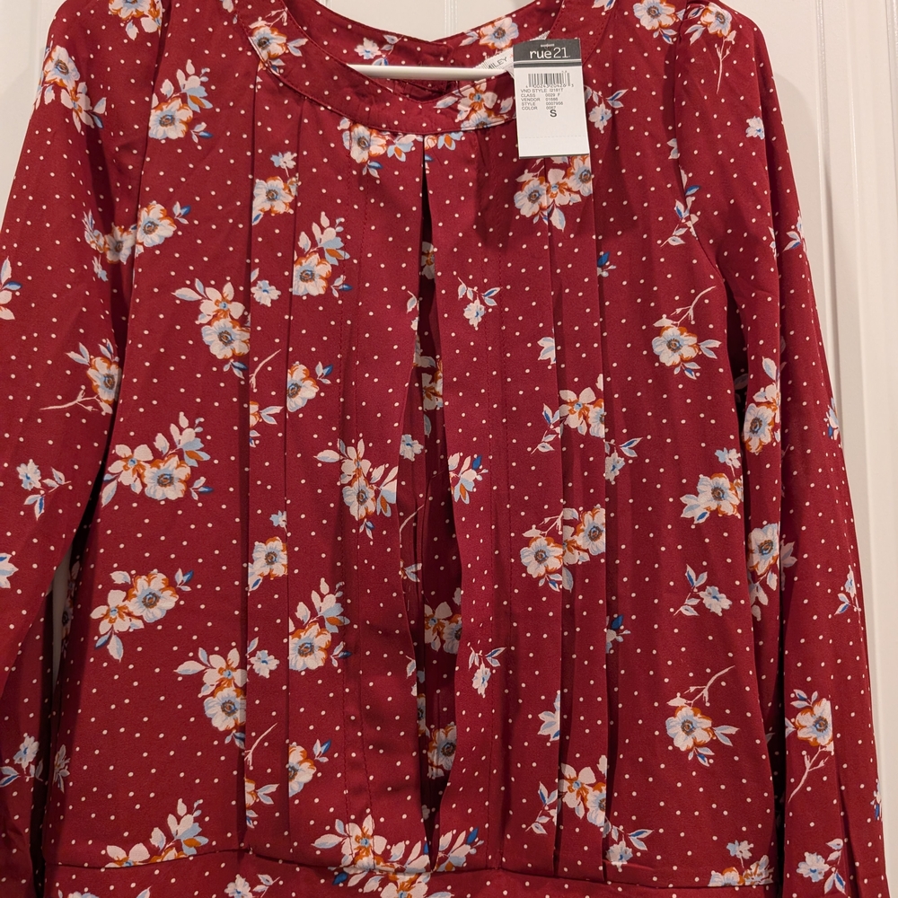 Rue21 Burgundy Floral Blouse - Picture 2 of 6
